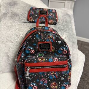 Marvel Kids Backpack and Wallet - Black and Red with Iconic Characters